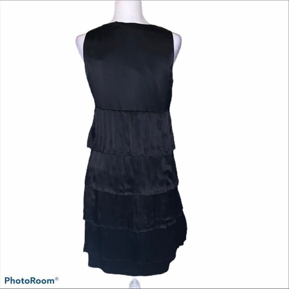 Abaete black satin tiered sleeveless dress NWT size 8 - Picture 5 of 6